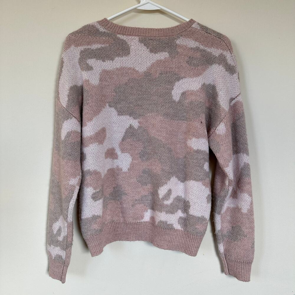 LUCKY BRAND Camo Wool Blend Pullover Sweater Crew Neck Size SMALL Light Pink - Picture 6 of 11